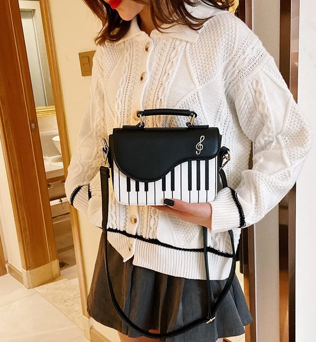 Fashion Shoulder Bag Purse for Women Teens Piano Keys Music Vintage Crossbody Bag PU Leather Top Handle Handbag