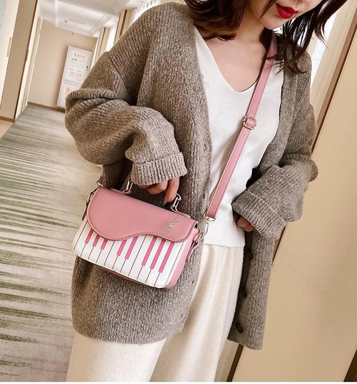 Fashion Shoulder Bag Purse for Women Teens Piano Keys Music Vintage Crossbody Bag PU Leather Top Handle Handbag