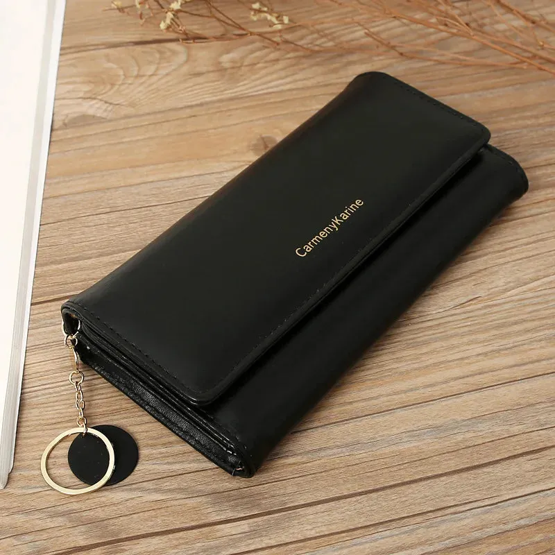Fashion Women PU Leather Long Wallets Multi-functional Fold Purse Fresh Female Clutch Card Holder