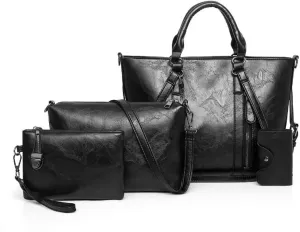Fashion Women's PU Leather Handbag Satchel  Purse Card Holder 4pcs Set Tote Shoulder Bag