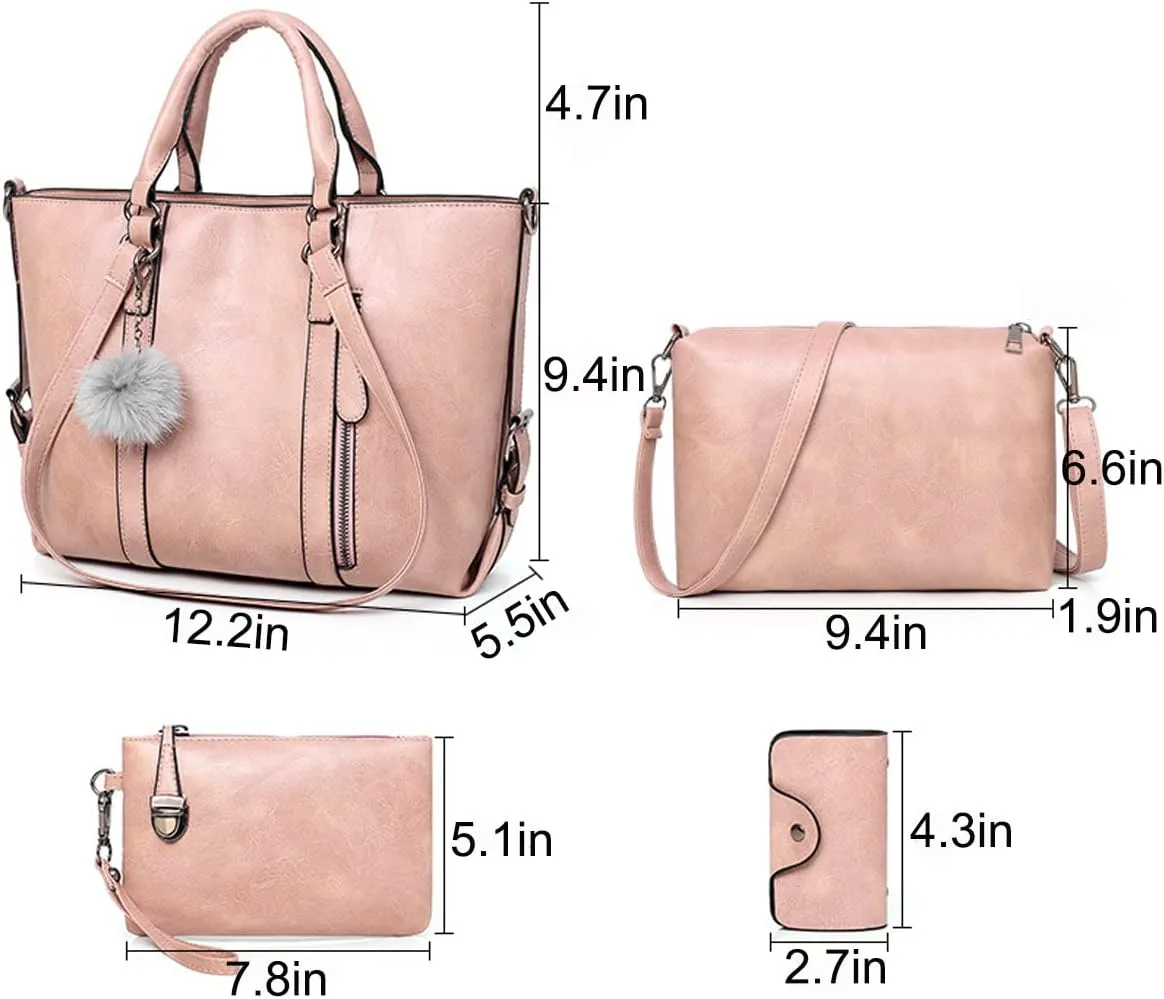 Fashion Women's PU Leather Handbag Satchel  Purse Card Holder 4pcs Set Tote Shoulder Bag