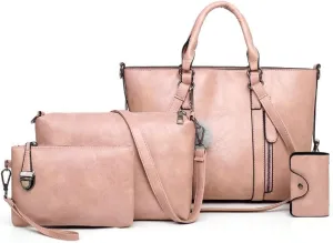 Fashion Women's PU Leather Handbag Satchel  Purse Card Holder 4pcs Set Tote Shoulder Bag