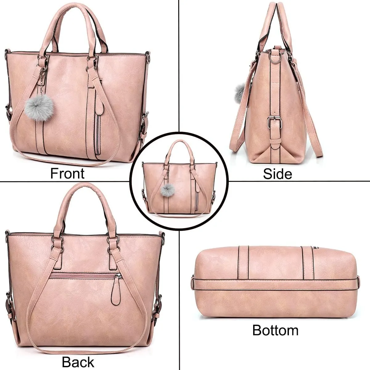 Fashion Women's PU Leather Handbag Satchel  Purse Card Holder 4pcs Set Tote Shoulder Bag