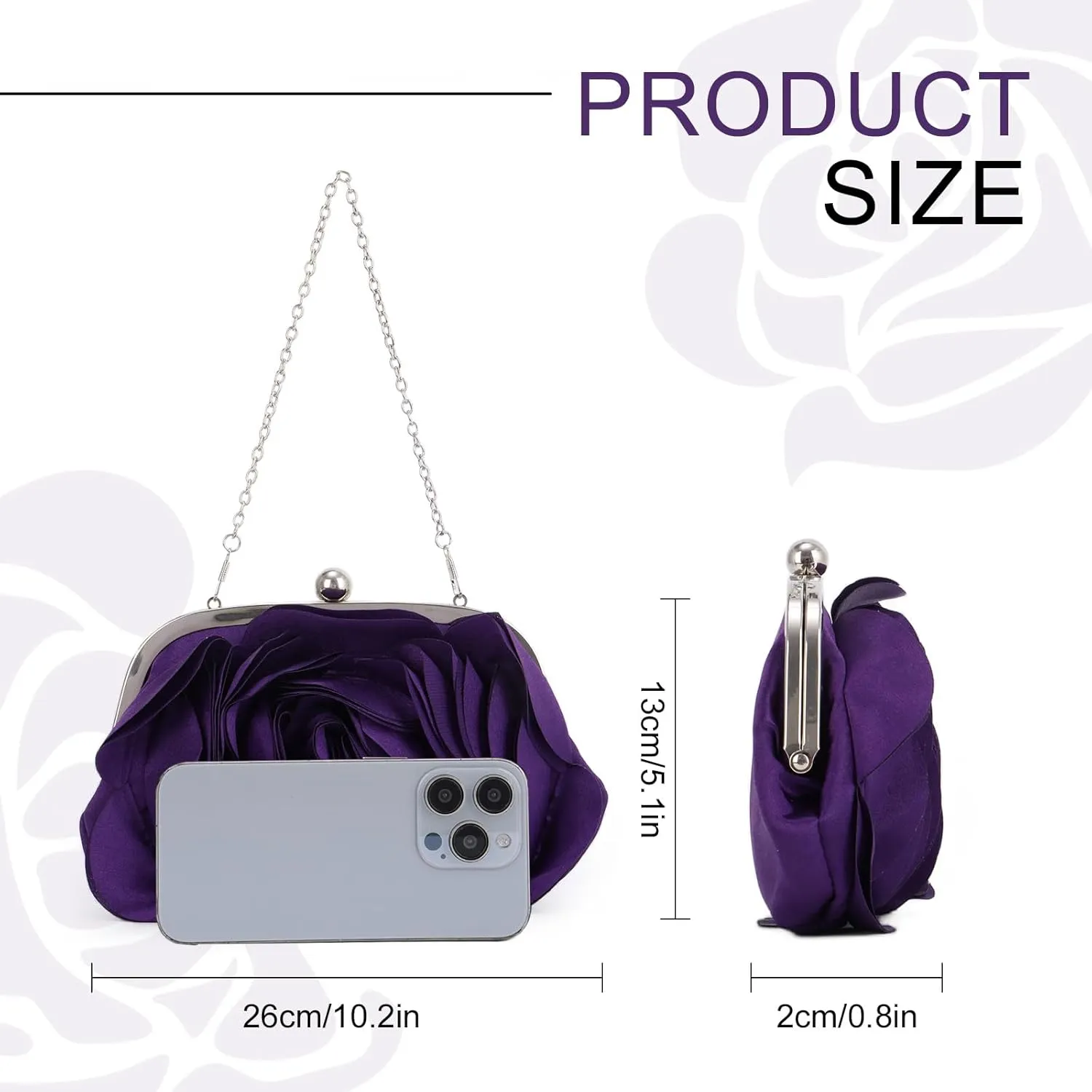 Fecialy Women Evening Bag Floral Satin Clutch Purses with Chain Rose Pattern Purse Party Prom Handbags