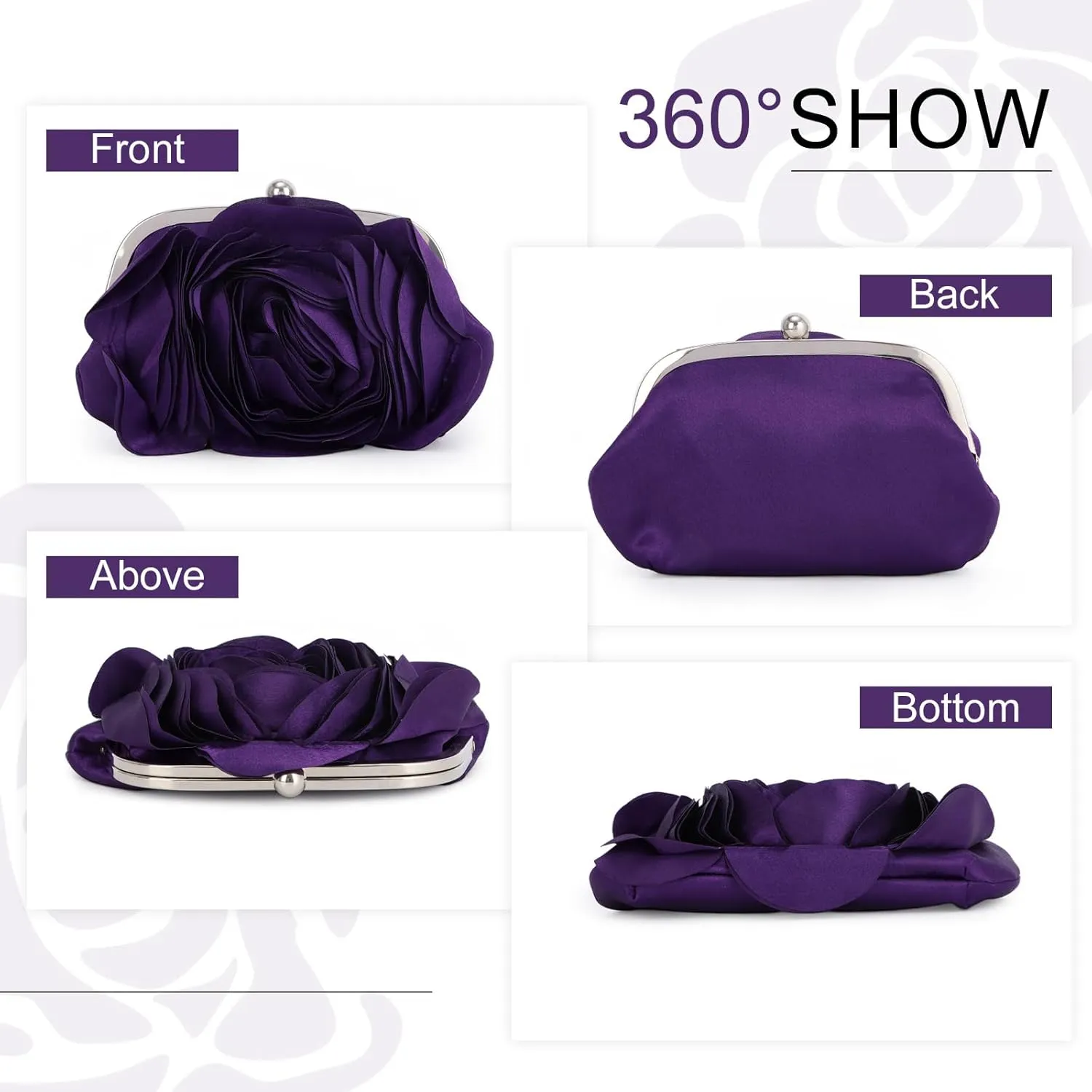 Fecialy Women Evening Bag Floral Satin Clutch Purses with Chain Rose Pattern Purse Party Prom Handbags