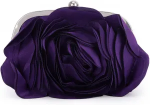 Fecialy Women Evening Bag Floral Satin Clutch Purses with Chain Rose Pattern Purse Party Prom Handbags