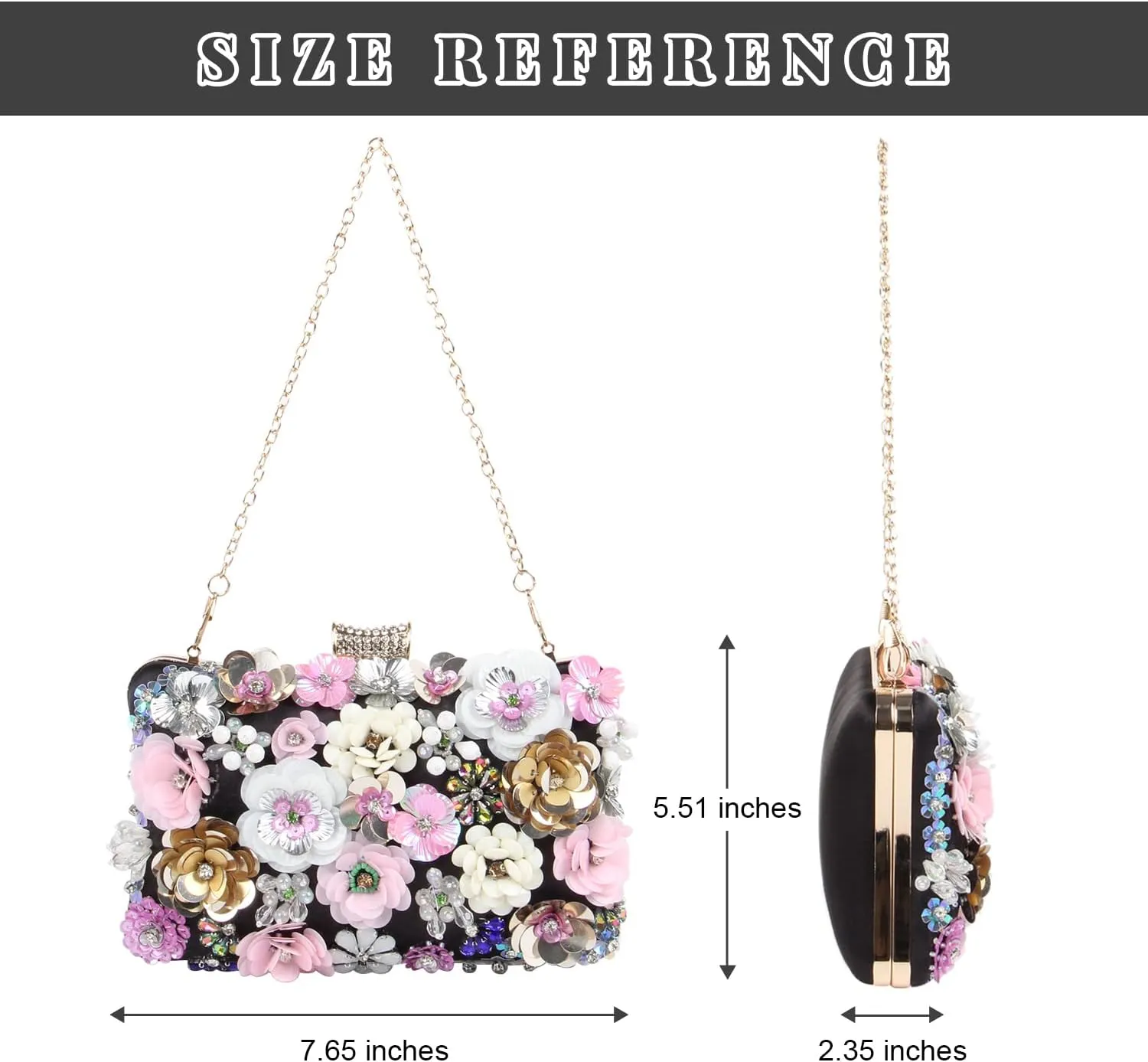 Fecialy Women's Floral Evening Handbags Colorful Rhinestone Clutch Purses Floral Bride Wedding Handbag Chain Shoulder Bag