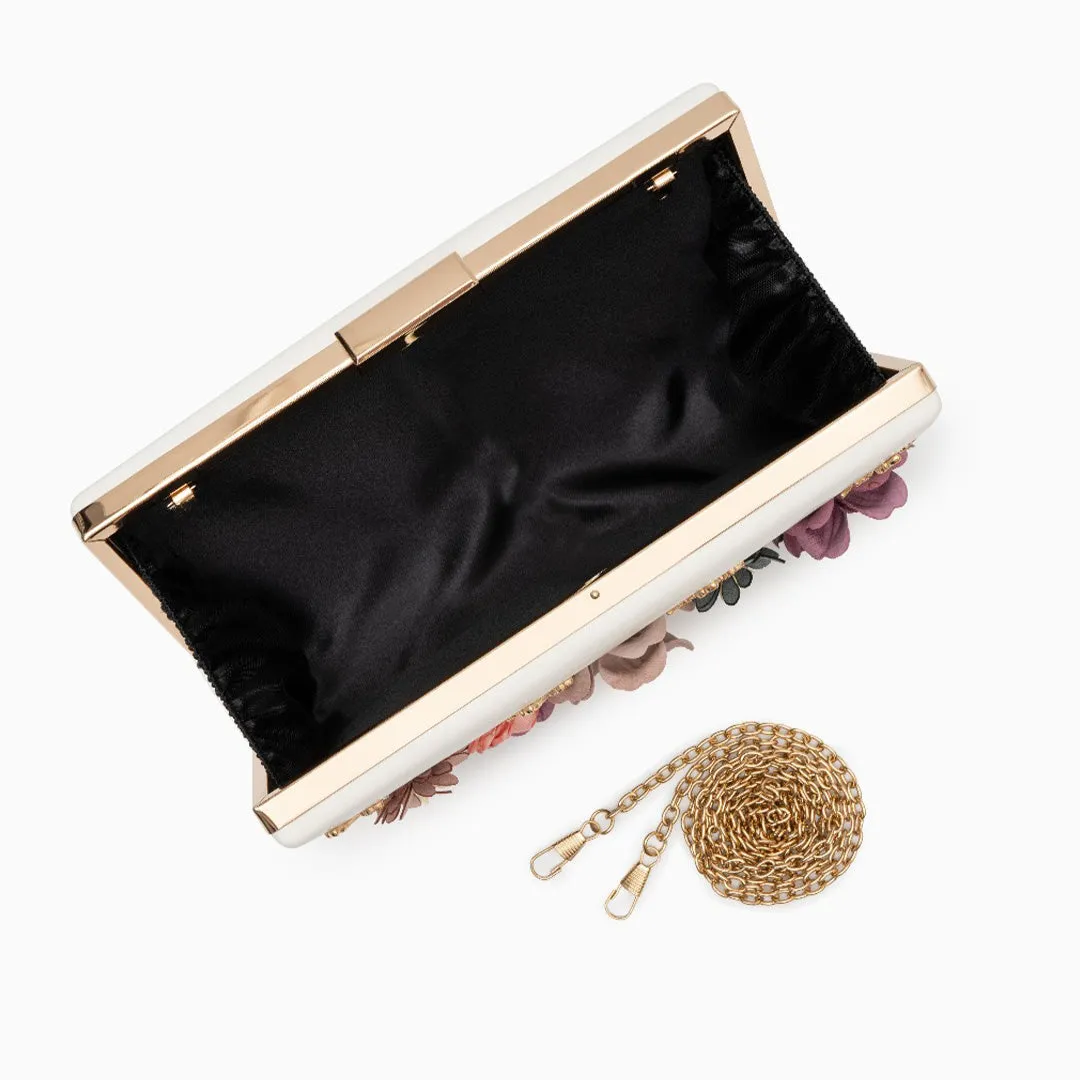 Floral clutch bag - evening, elegant design, vegan leather