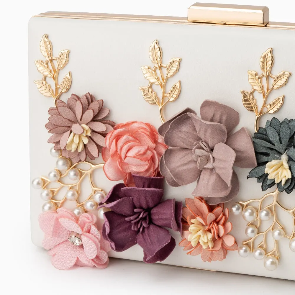 Floral clutch bag - evening, elegant design, vegan leather
