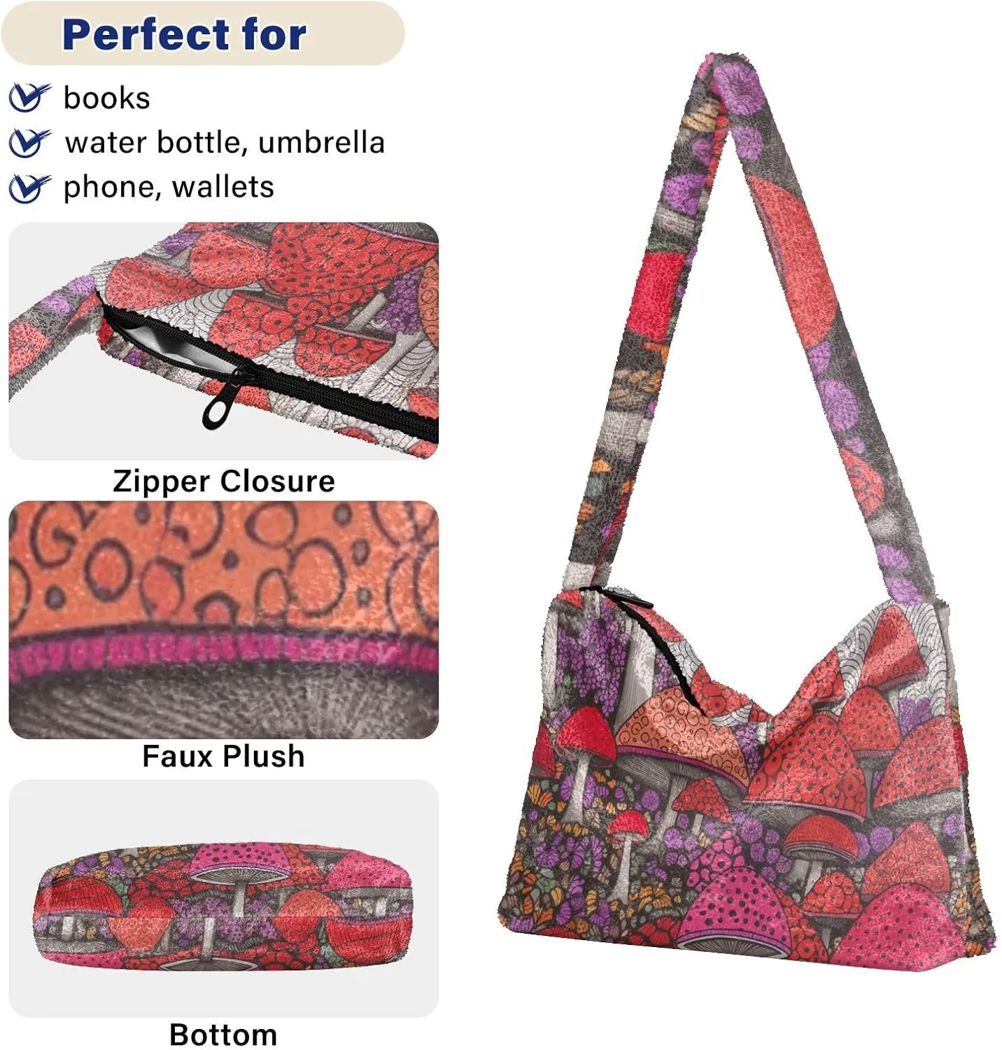 Floral Flower Texture Women's Shoulder Bag, Tote Shoulder Bag with Zipper, Shoulder Handbag Women
