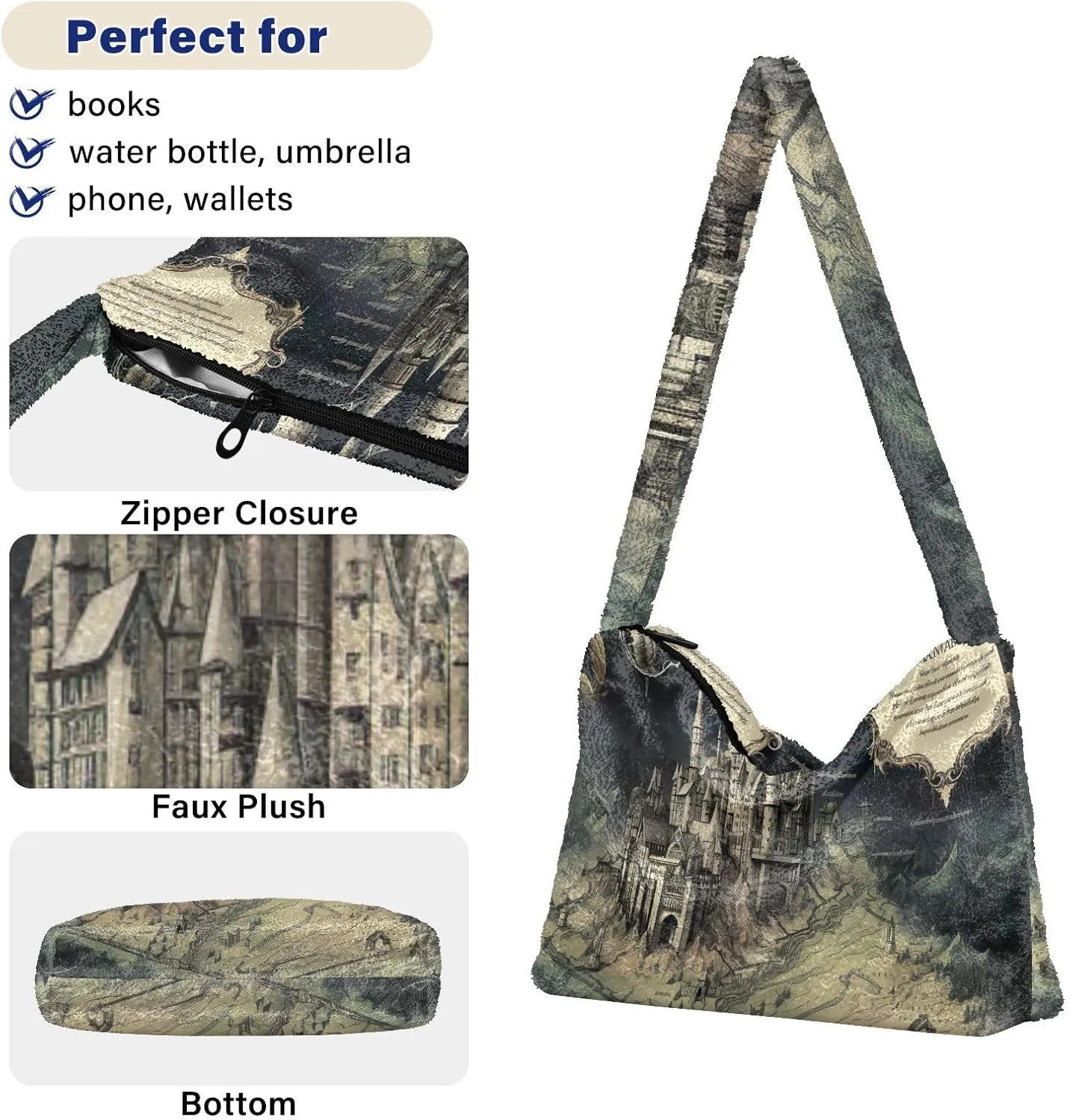 Floral Roses Watercolor Women Shoulder Bag, Book Tote Bag, Autumn Handbags