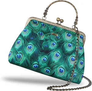 Floral Top-Handle Handbag, Kiss Lock Evening Bag for Women, Vintage Handbag