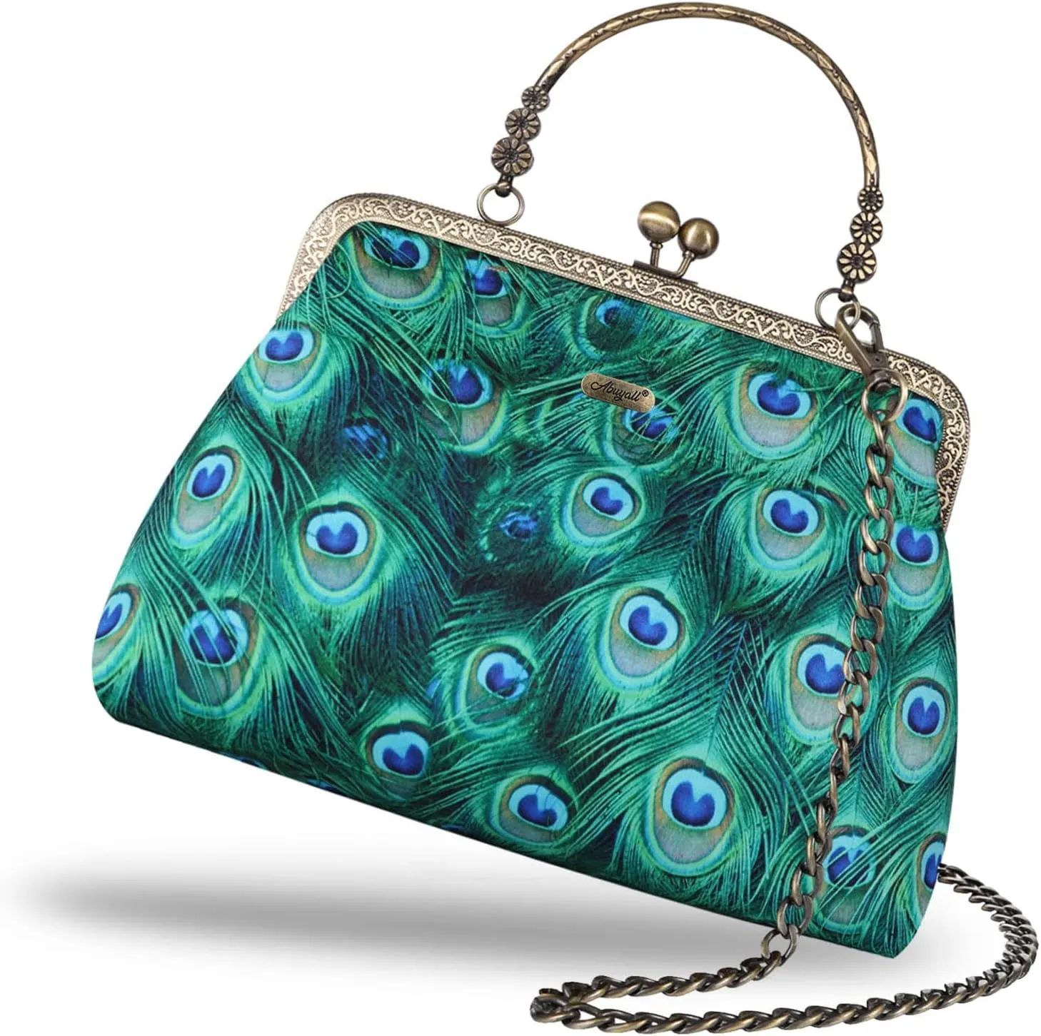 Floral Top-Handle Handbag, Kiss Lock Evening Bag for Women, Vintage Handbag