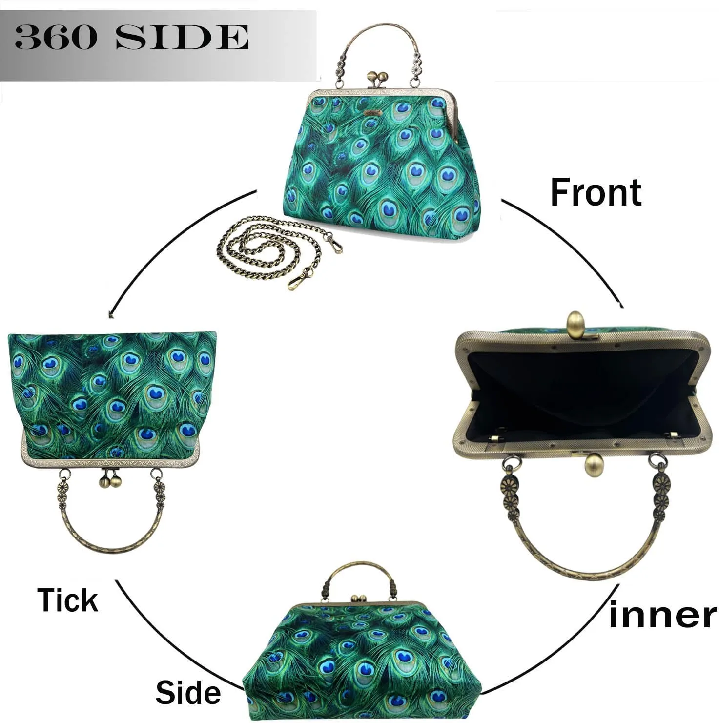 Floral Top-Handle Handbag, Kiss Lock Evening Bag for Women, Vintage Handbag