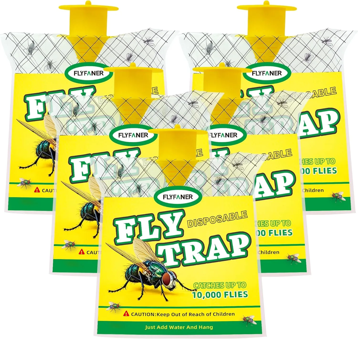Fly Traps Outdoor for Patio, Hanging Fly Catcher with Bait, Disposable Fly Bags for Effective Mosquito and Bug Control, 5-Pack, Hanging Ties Included (5pk)