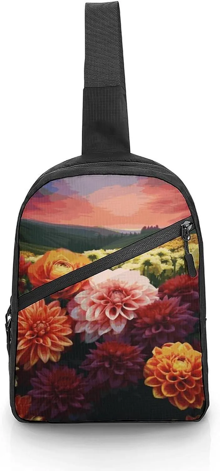Folder Sling Bags Beautiful Colorful Flowers Chest Bag for Men Women Shoulder Bag for Travel Sport Chest Pack