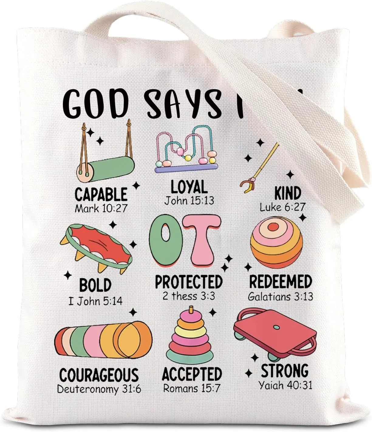 FOTAP Occupational Therapy Gift God Say I Am OT Tote Bag Occupational Therapist Handbag OT Appreciation Gift (OT TOTE), White