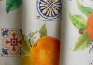 Fragrant Orange Blossoms & Ladybugs on Off-White Laminated Cotton (Made in Spain)