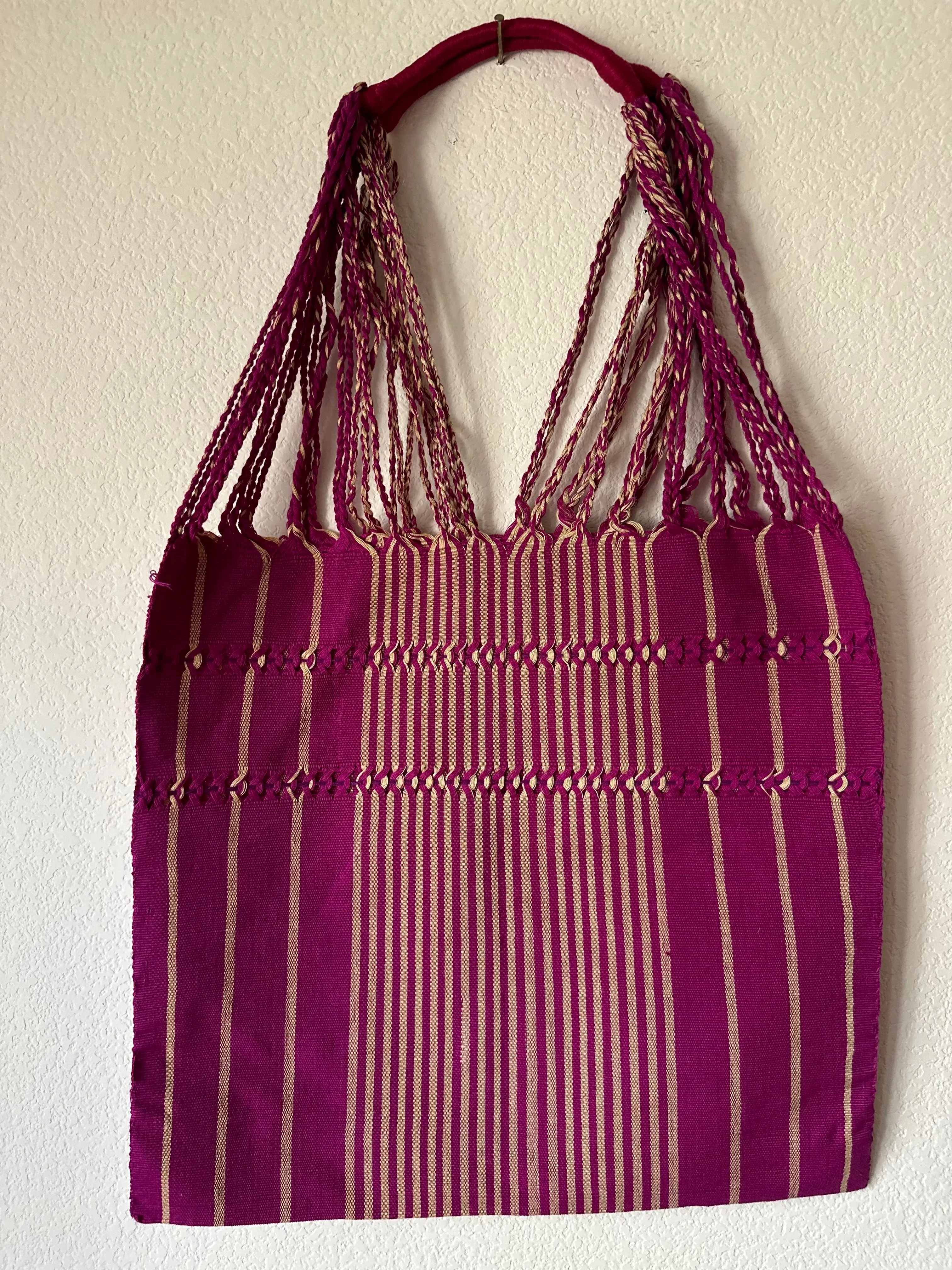 Fuchsia with Beige Loom Tote Bag