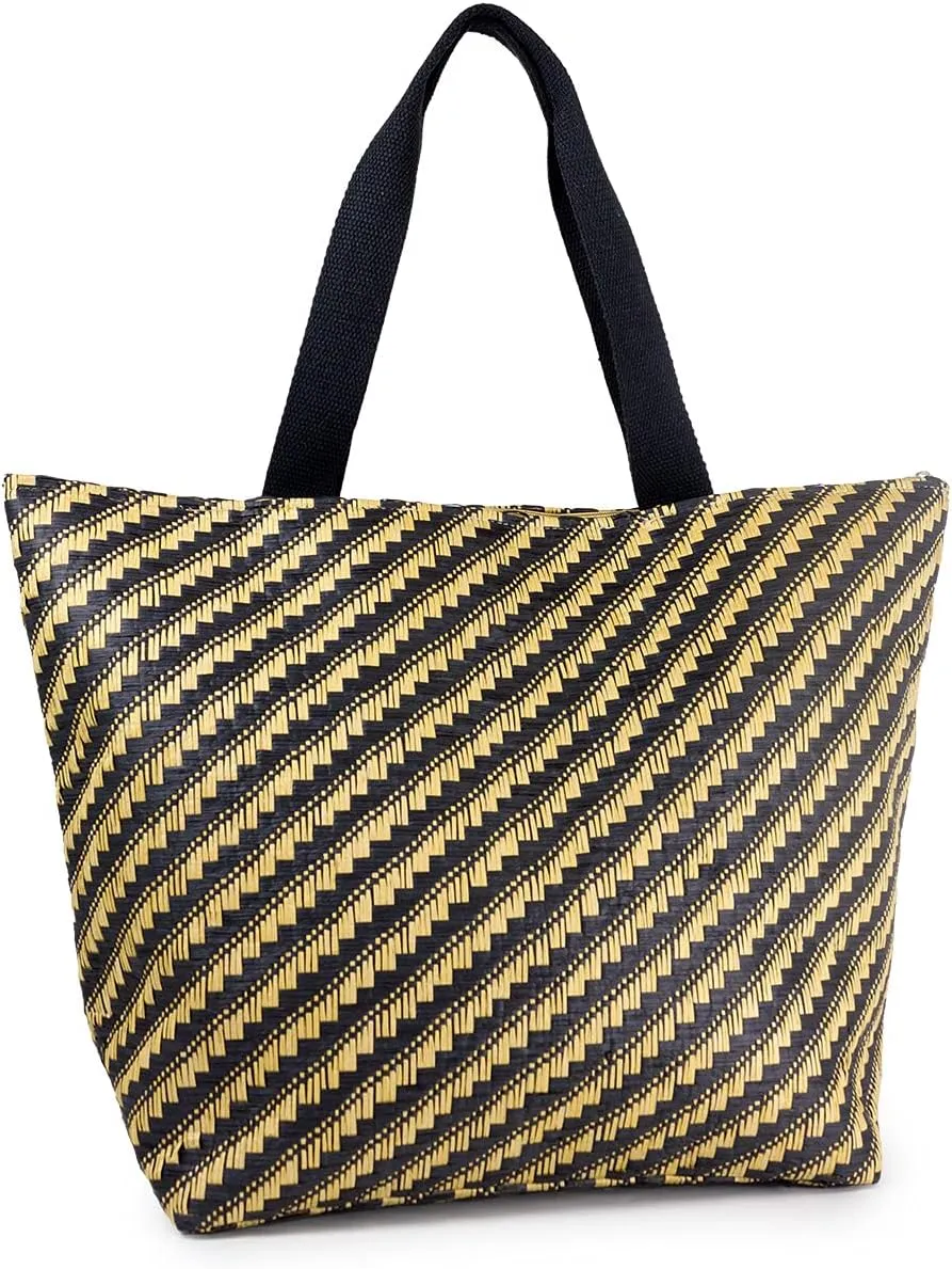 Funky Junque Stylish Straw Beach Tote Bag for Women - Summer Travel Shoulder Bag - Beach Quotes, Cattle Bags, Smiley Faces