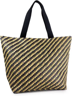 Funky Junque Stylish Straw Beach Tote Bag for Women - Summer Travel Shoulder Bag - Beach Quotes, Cattle Bags, Smiley Faces