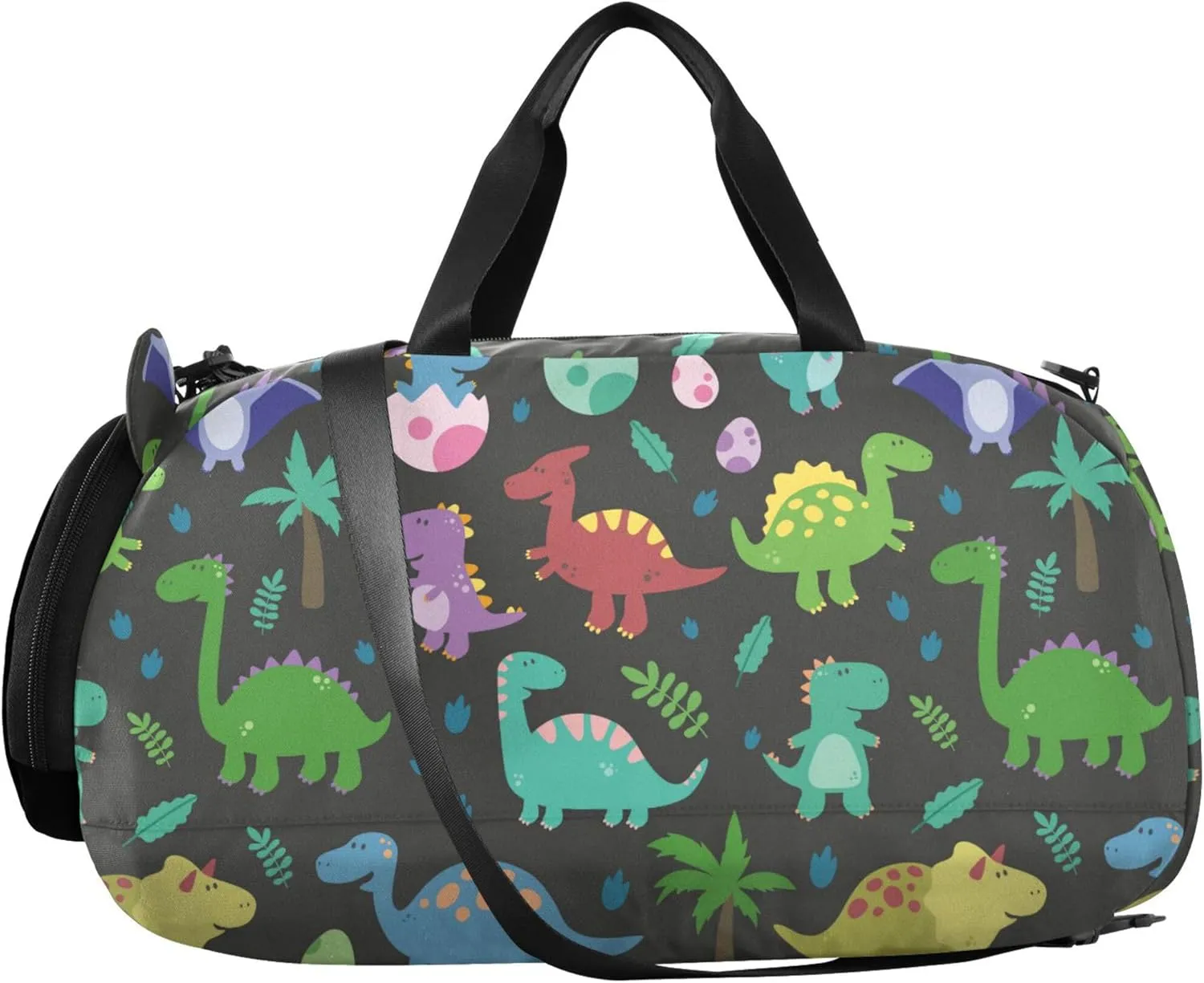 Funny Colorful Dinosaurs Footprins Eggs Baby Duffel Bag with Shoes Compartment Lightweight Travel Duffel with Adjustable Strap for Travel, Swimming, Dance, Ballet