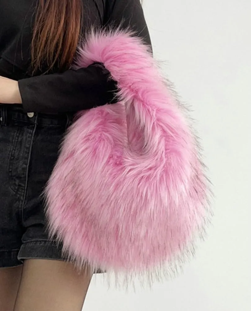 Furry Purse for Women Faux Fur Shoulder Bag Y2k Purse Fluffy Large Tote Bag Fuzzy Handbags Dumpling Satchels