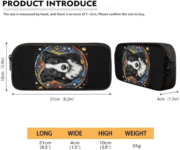 Galaxy Border Collie Print 3 Pcs Shoulder Lunch Bag and Pen Case Bag Set Colorful Starry Sky Puppy Animal Dog Pattern Travel Backpack 17 Inch Student Backpack Bookbags Set