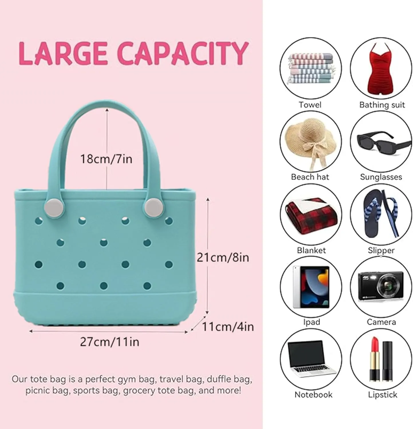 GBB Rubber Tote Bag Small Beach Bag Waterproof Outdoor Tote Bag Washable Tote Portable Travel Bag Open Handbag for Daily