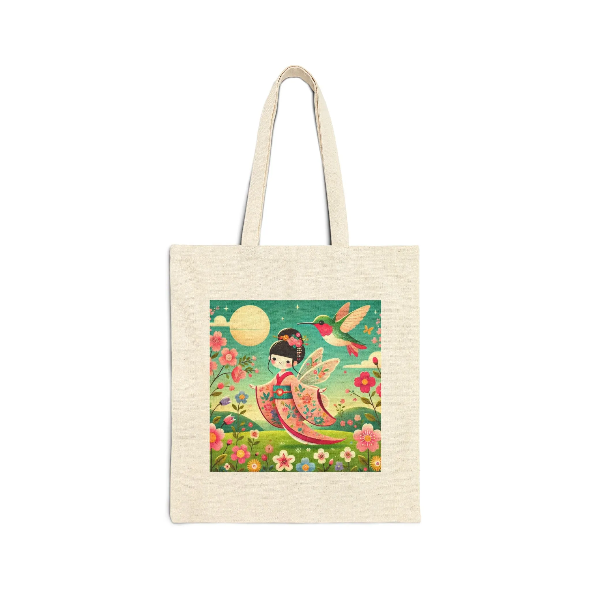 Geisha Fairy and the Hummingbird Blossom Cotton Canvas Tote Bag