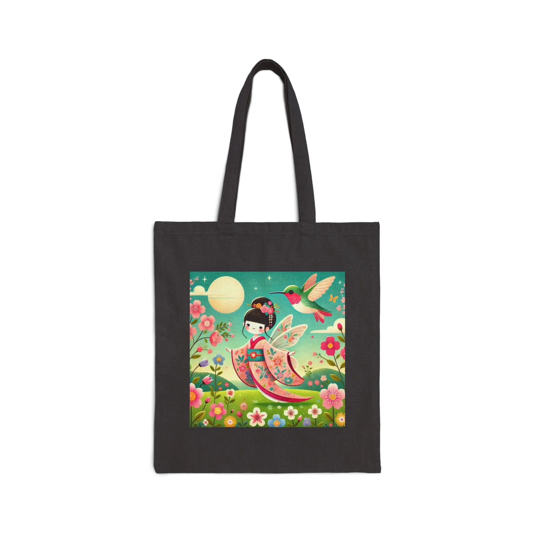 Geisha Fairy and the Hummingbird Blossom Cotton Canvas Tote Bag