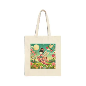 Geisha Fairy and the Hummingbird Blossom Cotton Canvas Tote Bag