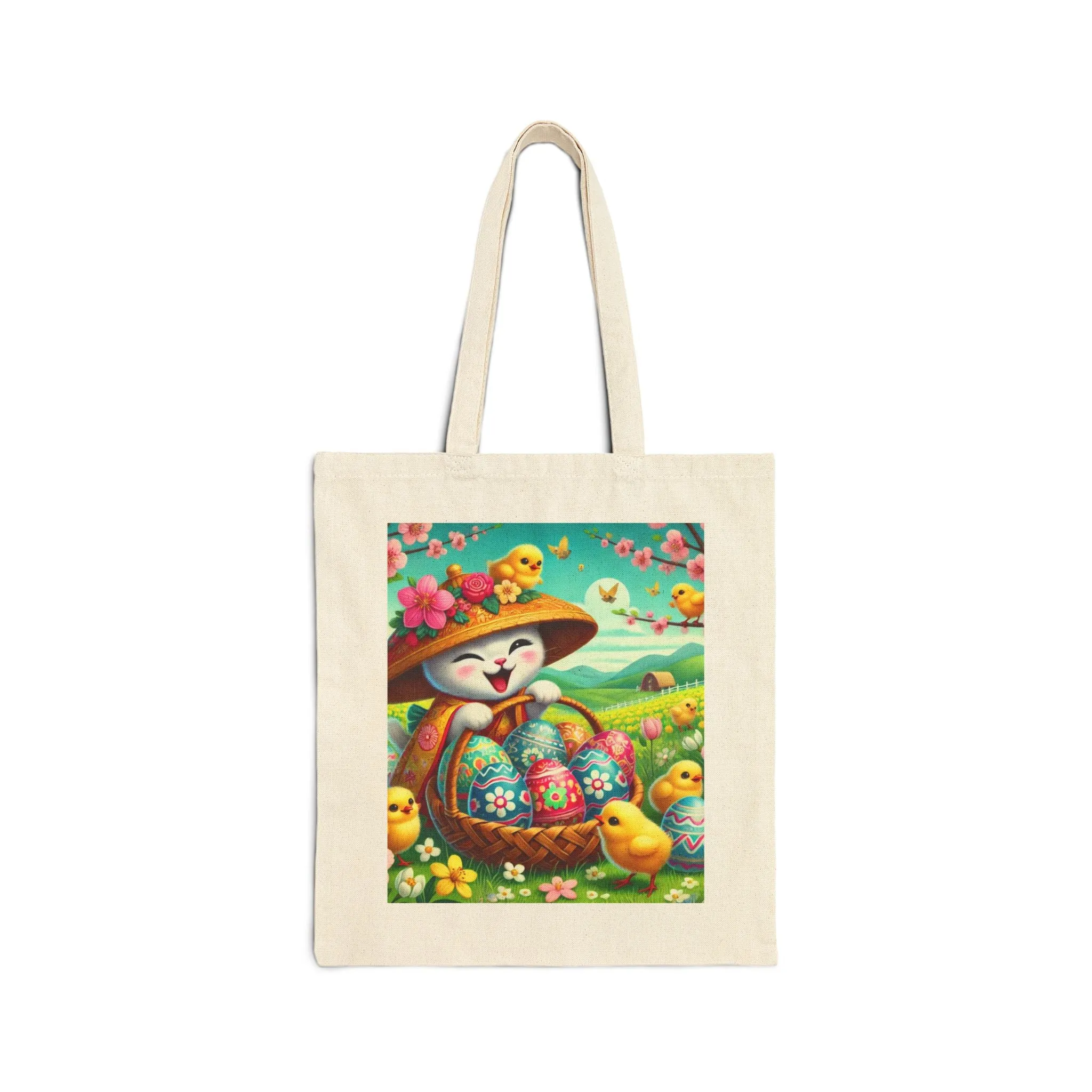 Geisha Kitten’s Easter Delight Cotton Canvas Tote Bag