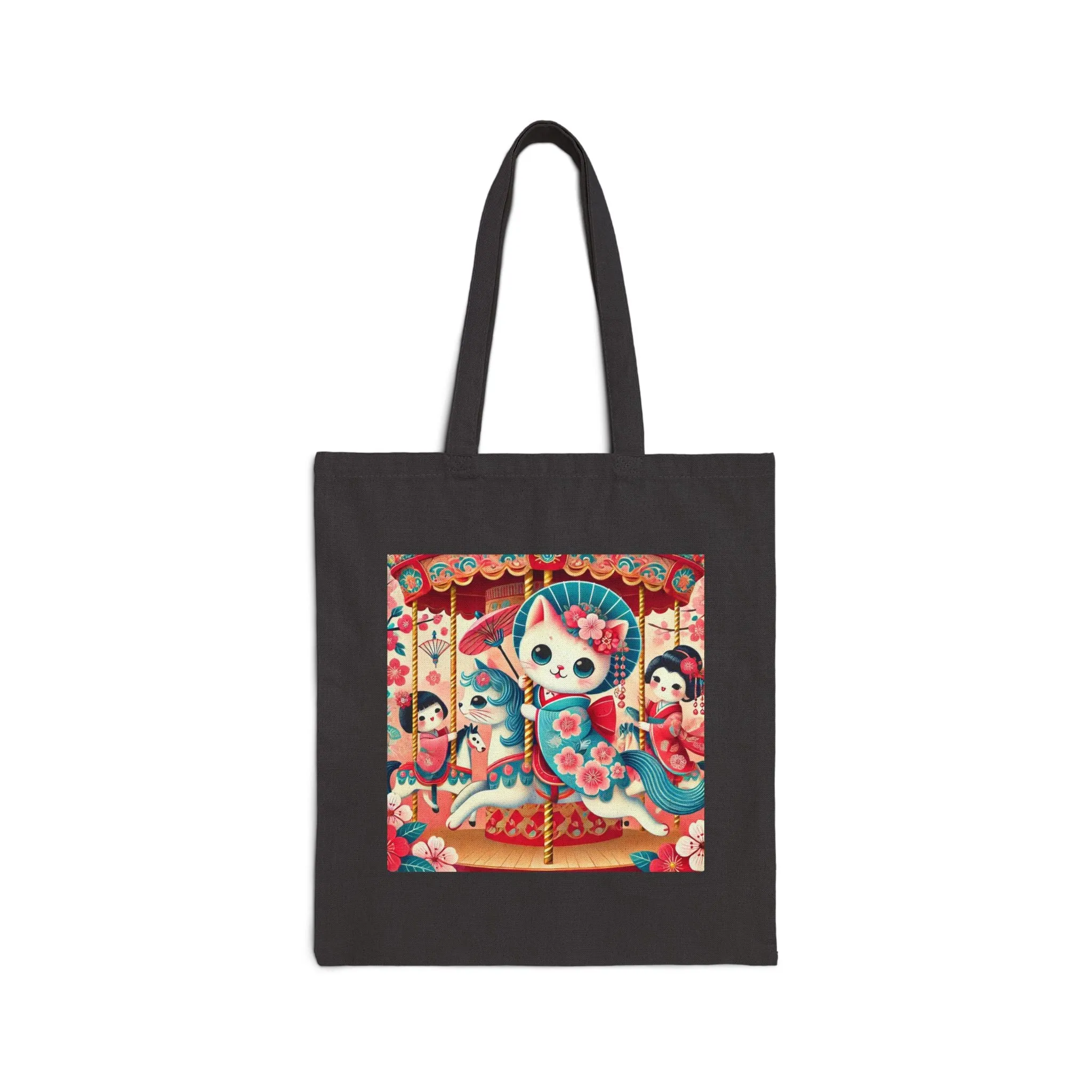 Geisha Kitten's Enchanted Carousel Ride Cotton Canvas Tote Bag
