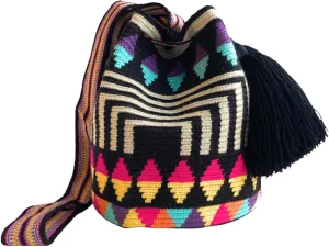 Generic Original WAYUU mochila bag, LARGE- COLORFUL COLORS, authentic crochet pattern, Handmade boho Fairtrade Gifts from Colombia. (Design 48 - Large)