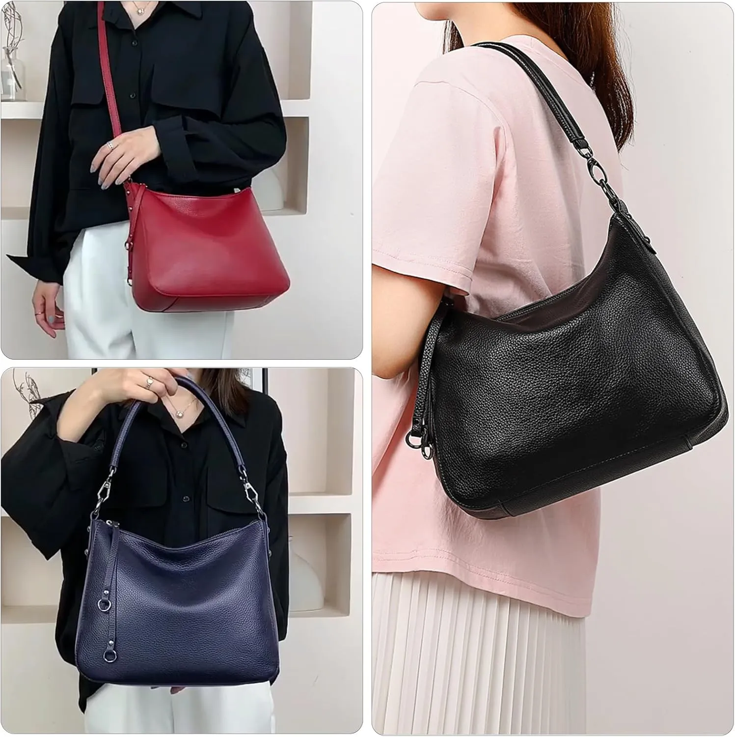 Genuine Leather Hobo Purses for Women Large Crossbody Bag Treny Tote Shoulder Satchel Bag