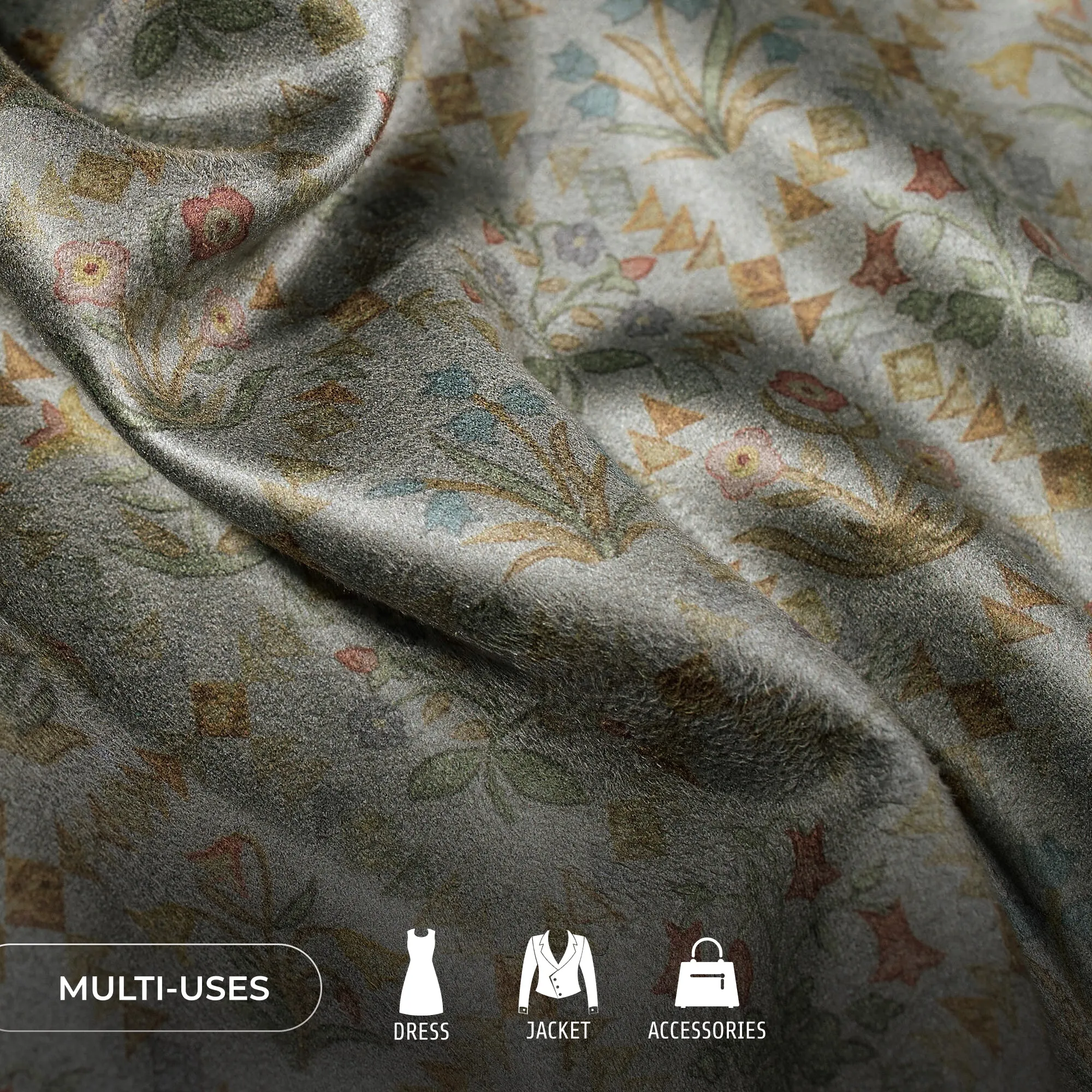 Geomatric Floral Printed Deluxe Suede Fabric