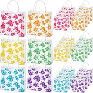 Geyoga 48 Pcs Hawaiian Gift Bags with Handle Luau Party Favors Summer Tropical Clear Gift Bags PVC Tote for Goodie Summer Tropical Aloha Luau Tiki Party Favor, 8 x 8 x 3.15 Inches