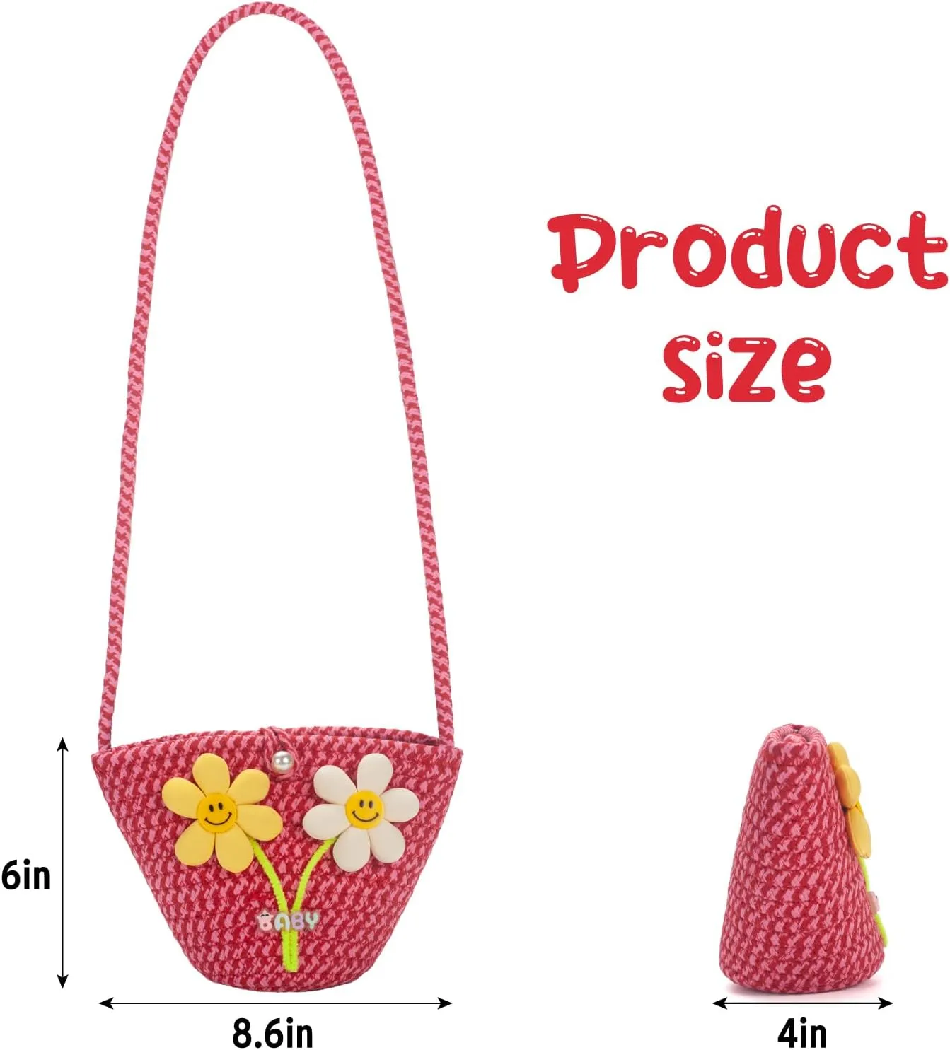 Girls Purse for Toddlers Age 1-14, Flower Kids Purses for Girls, Red Toddler Woven Purse, Princess Wallet with Glasses, Kids Crossbody Bag Gift for Christmas, Birthday