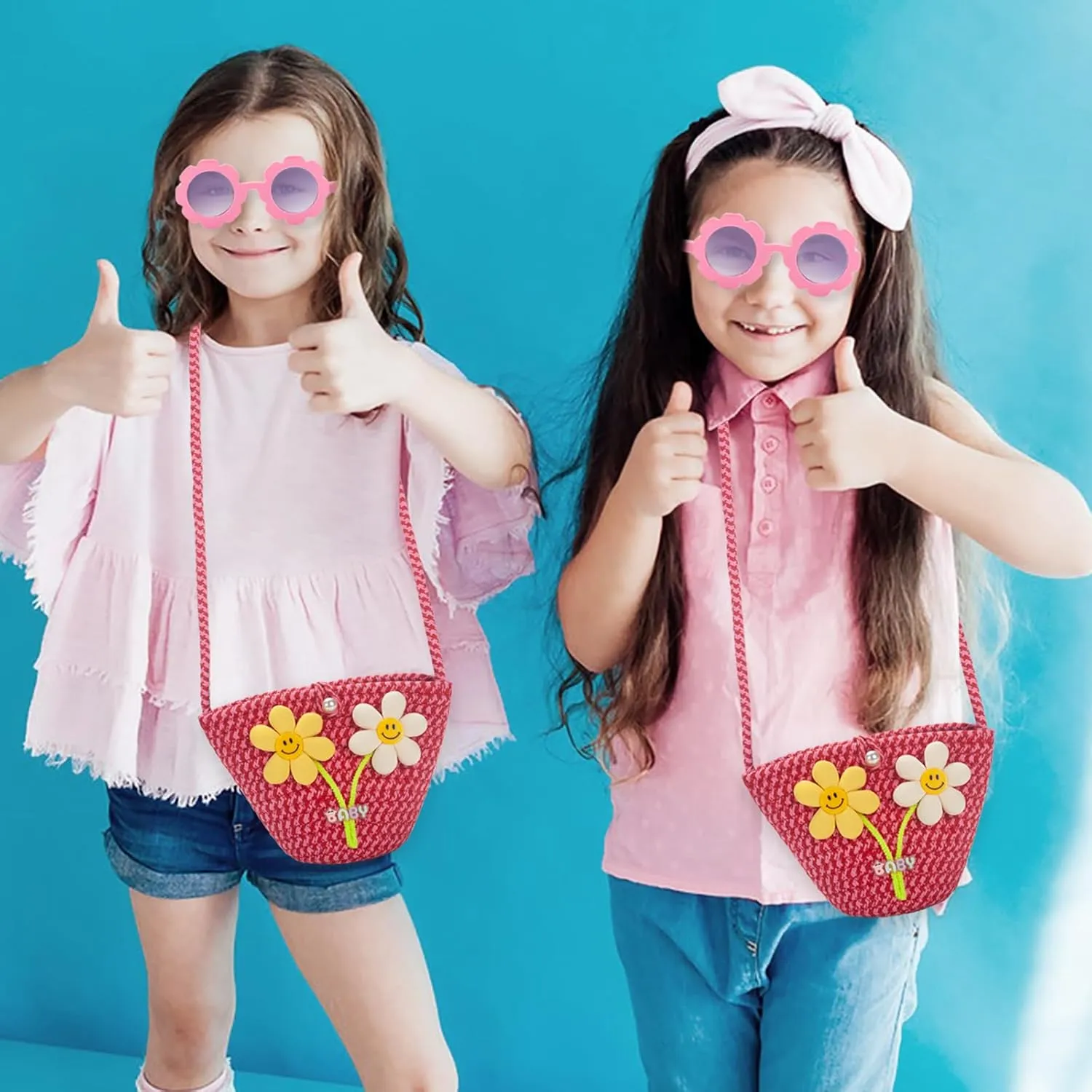 Girls Purse for Toddlers Age 1-14, Flower Kids Purses for Girls, Red Toddler Woven Purse, Princess Wallet with Glasses, Kids Crossbody Bag Gift for Christmas, Birthday