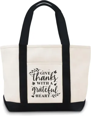Give Thanks With Grateful Hear Canvas Tote Bag Canvas Tote Bag For Women Lightweight Reusable Grocery Shopping Cloth Bags