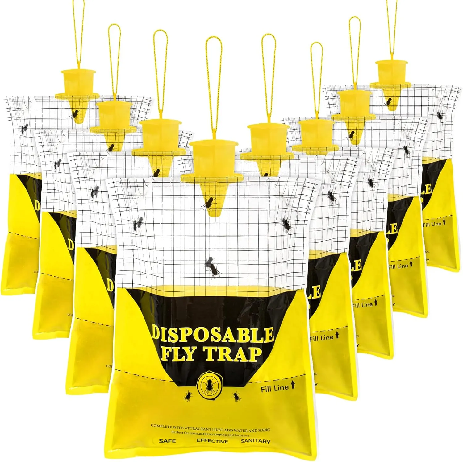 Glovv 10.8 * 12.6 Inch Fly Trap for Patio, Big Bags Outdoor Disposable 8 Pack, Hanging Fly Catcher with Bait, Hunter Stable Horse Ranch Control Repellent Killer for Barn, Farm, Mosquito, Bugs