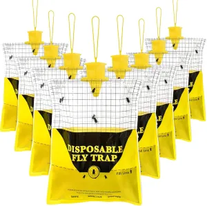 Glovv 10.8 * 12.6 Inch Fly Trap for Patio, Big Bags Outdoor Disposable 8 Pack, Hanging Fly Catcher with Bait, Hunter Stable Horse Ranch Control Repellent Killer for Barn, Farm, Mosquito, Bugs