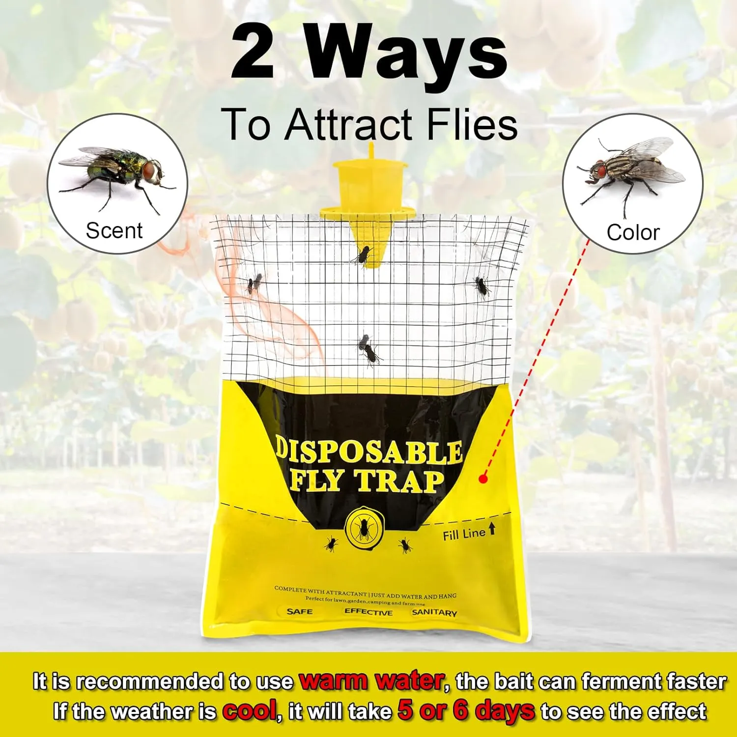 Glovv 10.8 * 12.6 Inch Fly Trap for Patio, Big Bags Outdoor Disposable 8 Pack, Hanging Fly Catcher with Bait, Hunter Stable Horse Ranch Control Repellent Killer for Barn, Farm, Mosquito, Bugs
