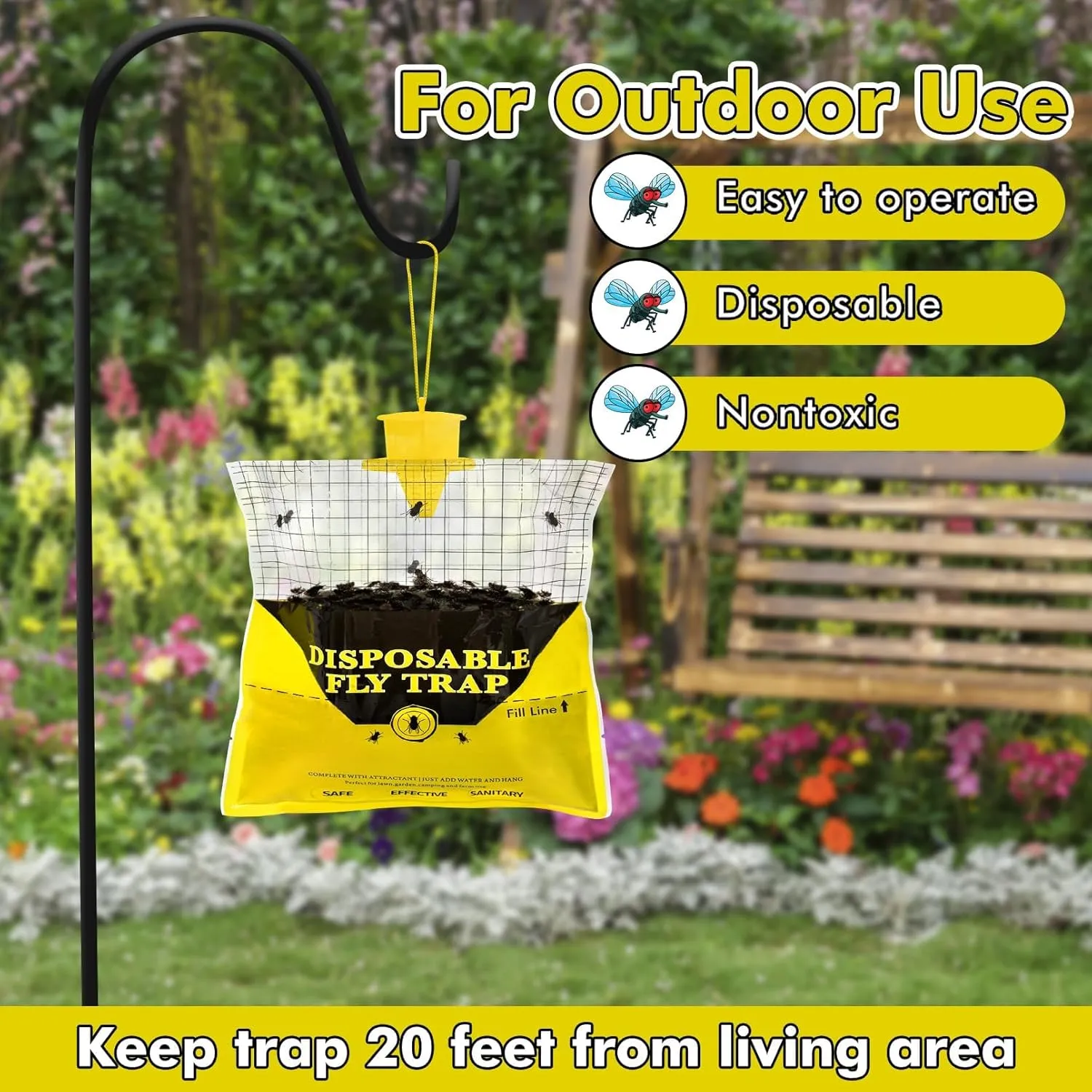 Glovv Fly Traps Outdoor Hanging with Fly Bait, 4 Pack Disposable Bags Hunter Ranch Trap, Flies Control Bug Catcher Killer Repellent for Stable Horse Barn & Farm