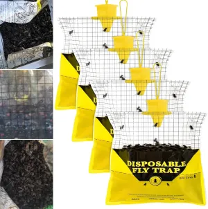 Glovv Fly Traps Outdoor Hanging with Fly Bait, 4 Pack Disposable Bags Hunter Ranch Trap, Flies Control Bug Catcher Killer Repellent for Stable Horse Barn & Farm