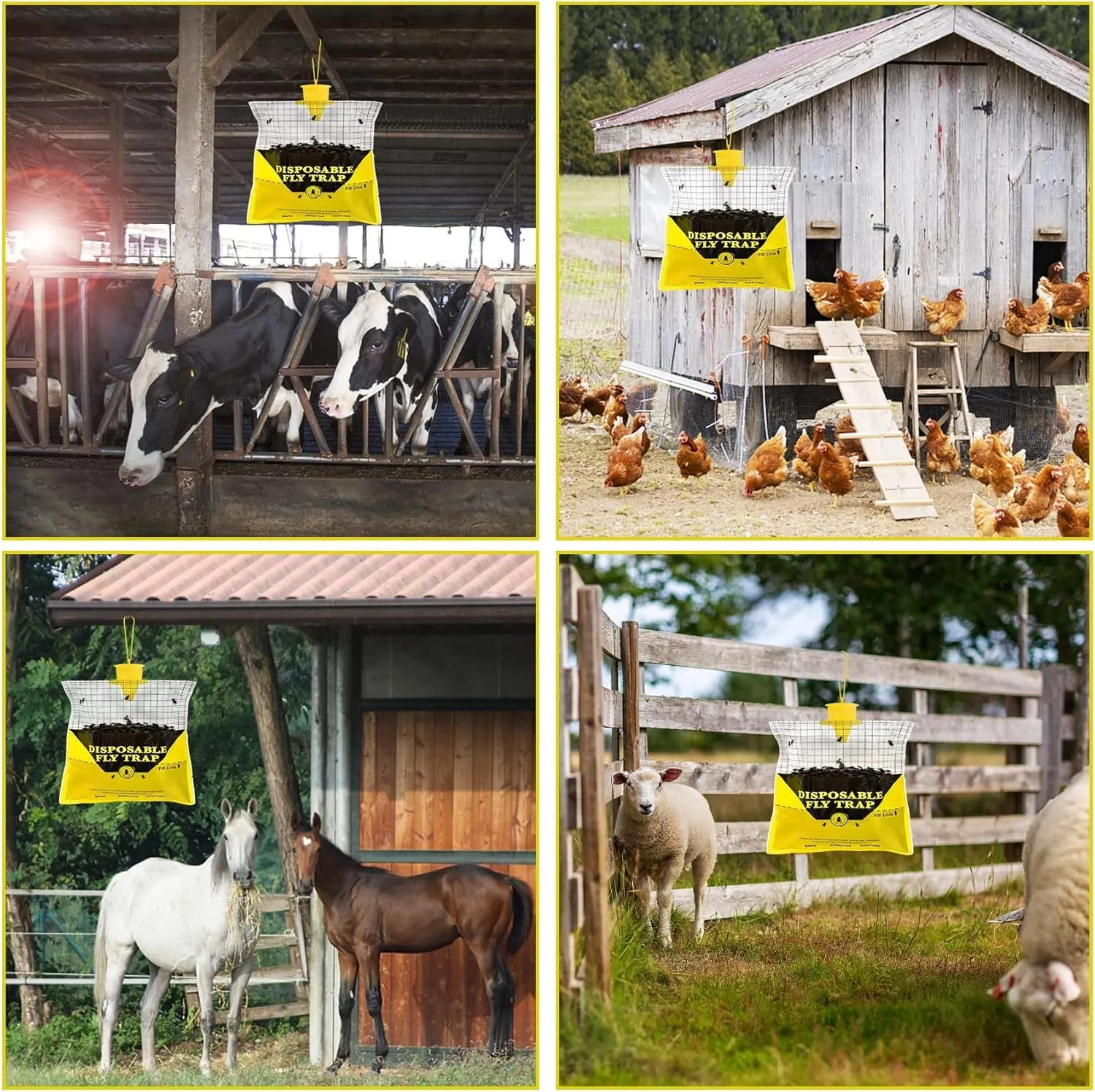 Glovv Fly Traps Outdoor Hanging with Fly Bait, 4 Pack Disposable Bags Hunter Ranch Trap, Flies Control Bug Catcher Killer Repellent for Stable Horse Barn & Farm