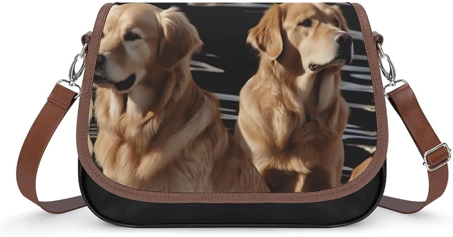 Golden Retrievers Crossbody Bags for Women,PU Leather Tote Bag for Women,Shoulder Bag Purse for Work Shopping Travel