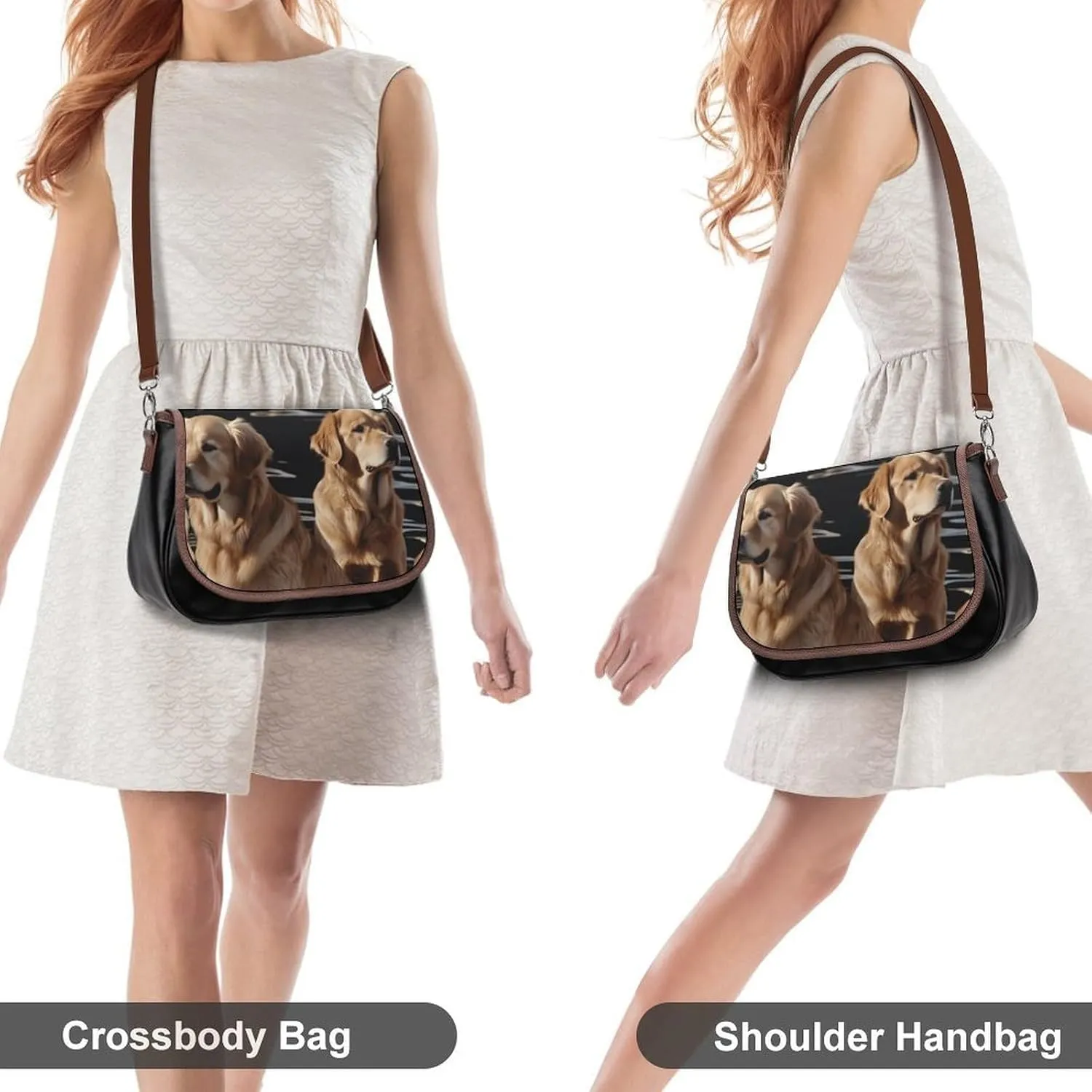 Golden Retrievers Crossbody Bags for Women,PU Leather Tote Bag for Women,Shoulder Bag Purse for Work Shopping Travel