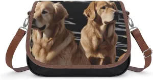 Golden Retrievers Crossbody Bags for Women,PU Leather Tote Bag for Women,Shoulder Bag Purse for Work Shopping Travel